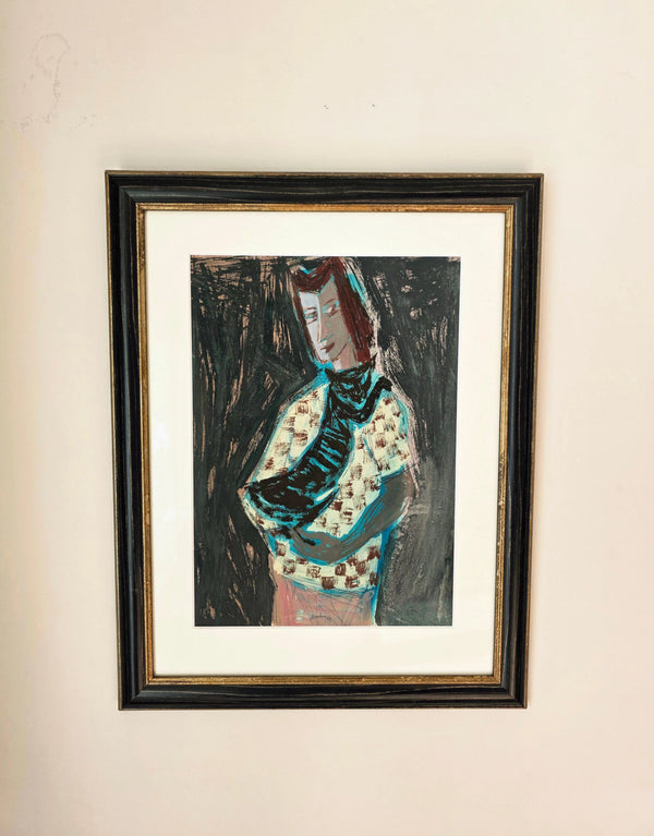 a gouache named woman - Jan van Heel - framed behind (museum) glass, signed Height 30 cm width 22 cm