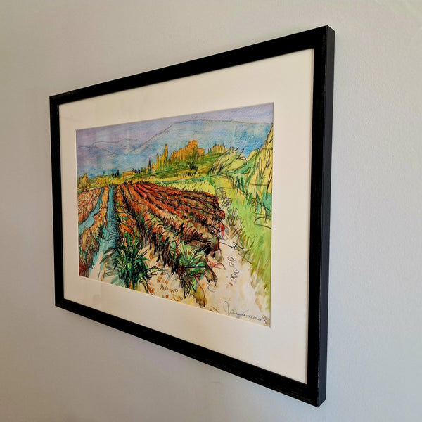 Jannes de Vries (De ploeg) Spanish landscape mixed technique, Height 36 x width 53 cm, signed and framed behind museum glass.