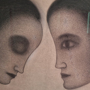 Jules Vermeire Two women, charcoal on paper signed with initials lower right, for sale, Height 55 cm width 70 cm