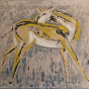Willem Hussem, yellow with black stripes semi abstract deer, oil on canvas