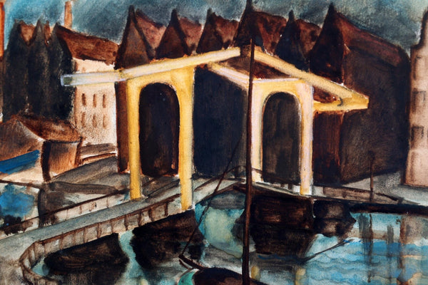 Wim Bosma Prinseneiland Amsterdam Watercolour, signed and dated 1929.
Height 30 cm width 28 cm. Watercolour for sale