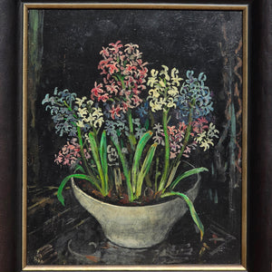 oil painting, Hyacinths by the Dutch artist Harm Kamerlingh Onnes with the frame