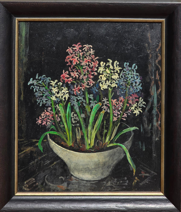 oil painting, Hyacinths by the Dutch artist Harm Kamerlingh Onnes with the frame