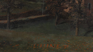 Herman Berserik | Boven het dal | Olieverf op doek | 40 cm × 50 cm | Landschap met huizen op een helling | signatuur