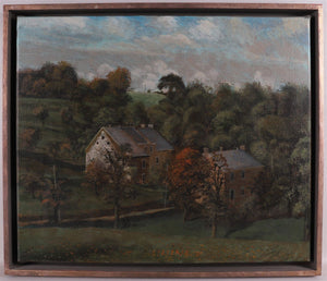 Oil on canvas | 40 cm × 50 cm | Landscape with houses on a hillside | with frame