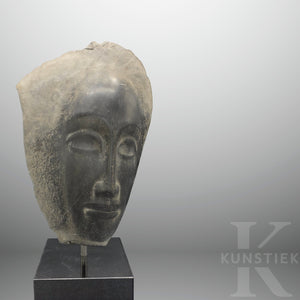 Jules Vermeire | black marble sculpture | Head of a Woman |  Height 56 cm |  Signed Jv on the back | frontside, close up