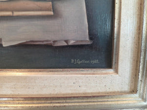 Piet Gutter | Schilderij | Stilleven met brief en champignons | olieverf op paneel | gedateerd 1988 | signatuur