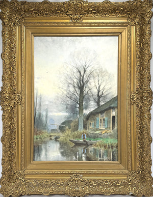 Petrus Paulus Schiedges jr - Aquarel van boerderij met visser