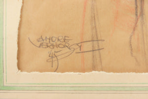 André Verhorst | Portrait of Mirjam | Pencil, red and white chalk on paper | Height 40 cm × width 30 cm | Signed & dated ‘André/Verhorst/’45’ | signature