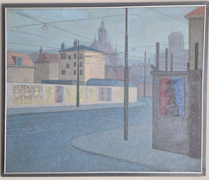Ber Mengels | Kalvermarkt – Corner Korte Houtstraat ( by day) | painting | oil on board | signed lower right | 74 x 89,5 cm | pictured with frame
