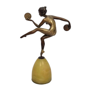 The backside of a bronze sculpture of naked dancer on onyx base, Height: 29 cm, width: 19.5 cm. Sculpture for sale