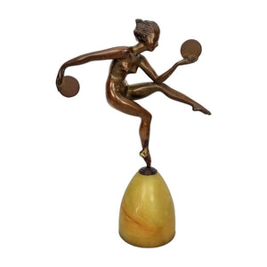 Bronze statue of naked dancer on onyx base, Height: 29 cm, width: 19.5 cm. Sculpture for sale