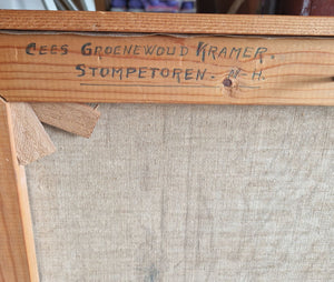 Cees Groenewoud Kramer | painting | Woman in box-bed | oil on canvas | signed lower left | 40 × 50 cm | back of painting