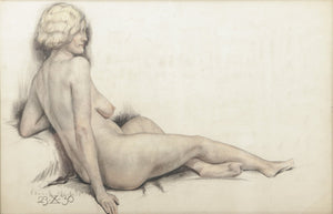 Eduard Houbolt, Pencil and coloured pencil on paper. Seated nude, signed and dated (bottom left).
Height 31 x width 49.5 cm.