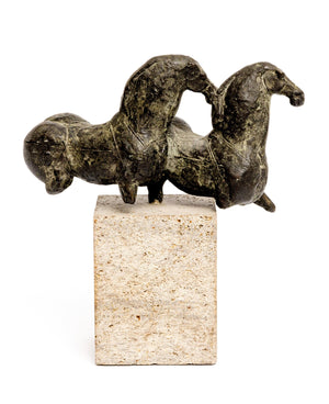 Felix van der Linden | two horses | Bronze sculpture on stone plinth | Height 21 cm × width 18 cm | Cast-in stamp ‘F’ on the horse’s thigh | Side view left side