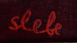 Ferry Slebe | The Art Dealer | Oil on panel | Height 40 cm × width 30 cm | Signed lower right | Depiction of an art dealer with nude model in the background | signature