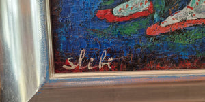 Ferry Slebe | Paintin | oil on board | The Harlequins | signed lower right |  78 × 101 cm | pictured the signature