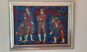 Ferry Slebe | Paintin | oil on board | The Harlequins | signed lower right |  78 × 101 cm | pictured with silver frame