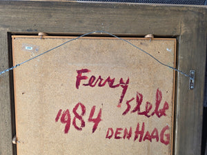 Ferry Slebe | Woman with bare breasts and a large necklace | painting | oil on board | signed lower right | 50 × 40 cm | professionally framed with a gold-plated frame | backside