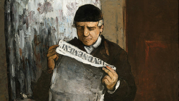 Figurative painting | showing a man reading a newspaper in an interior setting