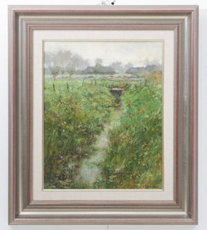 Frans Manders | Ditch with diver | Oil on canvas | 50 cm × 40 cm | Signed lower right | Naturalistic landscape scene | without frame