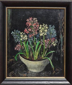 oil painting, Hyacinths by the Dutch artist Harm Kamerlingh Onnes with the frame