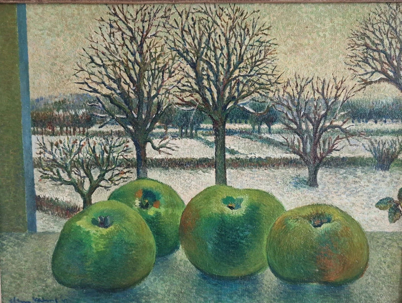 Harry Verburg | Apples on windowsill | Oil on canvas | 43 cm × 52 cm | Signed lower left | Still life with apples on a windowsill, serene window light | without frame
