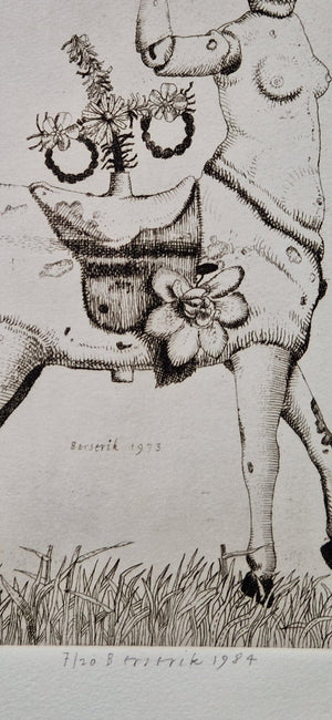 Herman Berserik | “Centaura” | Etching / graphic work | Sheet size 21 × 41.5 cm | Signed in pencil: Berserik | Numbered 7/20 | Dated 1984 | Close up signature
