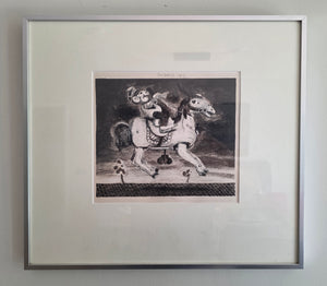 Souvenir (Rocking Horse) by Herman Berserik, etching and aquatint from 1976, framed