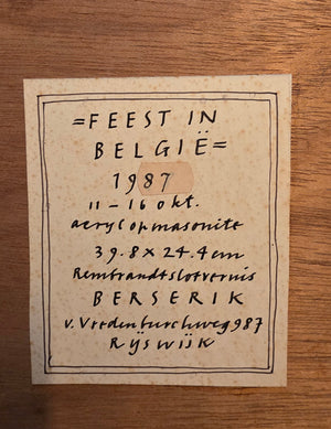 Herman Berserik Painting acrylic on masonite, backside, signed, 1987. Height 40cm, width 25 cm