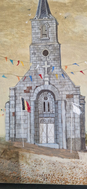 Herman Berserik Painting acrylic on masonite, signed, 1987. Height 40cm, width 25 cm