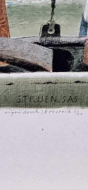 Herman Berserik | “Strijen Sas” | Lithograph / graphic work | Sheet size 35 × 50 cm | Signed in pencil: Berserik | Numbered 6/60 | Signature Close-up