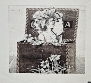 Herman Berserik Woman in music box Etching