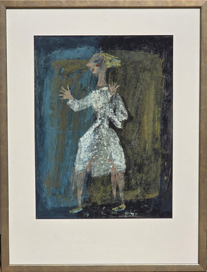 Jan van Heel | Gouache Playing child | 47 cm × 35 cm | Signed & dated 1955 | with golden frame