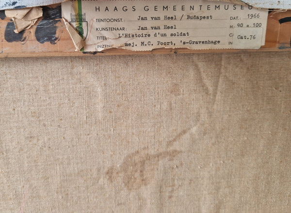 back of the painting with tekst: Exhibited: The Hague Municipal Museum, Jan van Heel / Budapest, 1966.