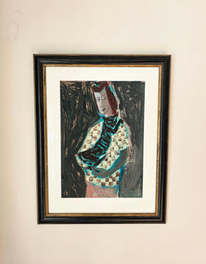 a gouache named woman - Jan van Heel - framed behind (museum) glass, signed Height 30 cm width 22 cm