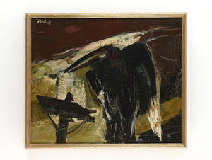 Jan van Heel | Black Bird | Oil on canvas | Height 49 cm × width 59 cm | Signed upper left | Dark silhouette of a bird on a neutral background | framed