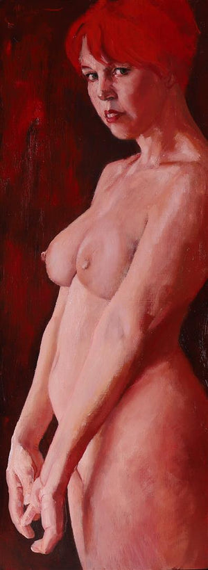 painting by jannes kleiker of a female nude with red hair, titled red girl, without the frame