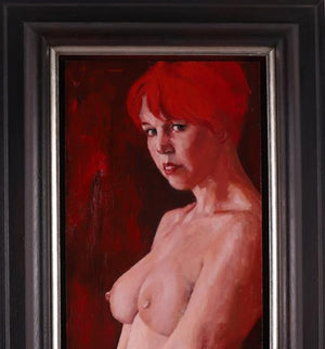 painting by jannes kleiker of a female nude with red hair, titled red girl