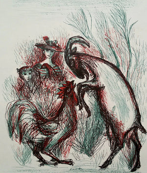 Kees Andréa Rooster and Goat colour colour lithograph for sale, 63 x 48 cm (h x w)