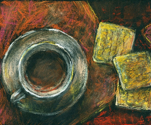 Coffee and biscuits drawing | used on the contact page of Kunstiek art gallery
