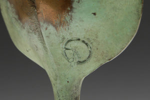 Louis Wierts | “Abstract Bird” | Bronze sculpture with green and gilt patina on a rectangular hardstone plinth | height 28 cm × width 11 cm × depth 8 cm | Abstract bird shape | signature