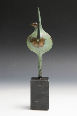 Louis Wierts | “Abstract Bird” | Bronze sculpture with green and gilt patina on a rectangular hardstone plinth | height 28 cm × width 11 cm × depth 8 cm | Abstract bird shape | Side view right side