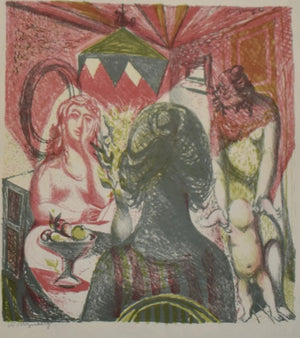 Nicolaas Wijnberg Naked women in interior, colour lithograph for sale, 32 x 30 cm, 63 x 47 cm for sale