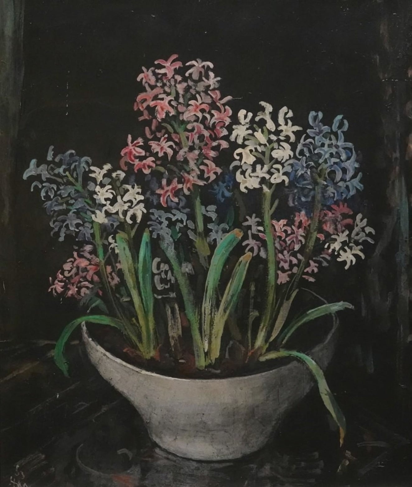 Harm Kamerlingh Onnes | Hyacinths | painting oil on board | signed lower right | dated 1963 | 43 × 37 cm | moving gif