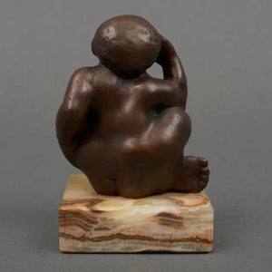 Rudolf Schwaiger | “Eva” | Brown-patinated bronze sculpture | 15 × 9 × 9 cm | 1973 | Natural stone base | Signed | backside view