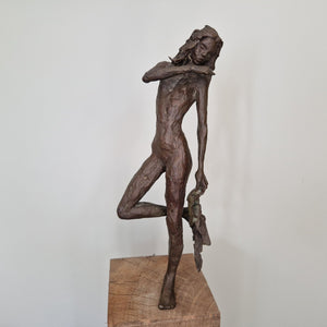 Tineke Bot Ballerina Bronze sculpture, Height 37 cm, with wooden base 137 cm. Sculpture for sale.