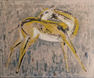 Willem Hussem, yellow with black stripes semi abstract deer, oil on canvas