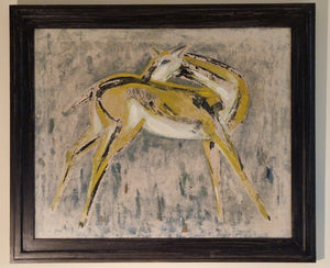 Willem Hussem | Deer | painting oil on canvas | signed lower right | 73 × 84 cm incl. frame | pictured with frame