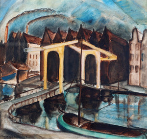 Wim Bosma Prinseneiland Amsterdam Watercolour,  signed and dated 1929.
Height 30 cm width 28 cm. Watercolour for sale